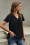 Дамска блуза в черен цвят с V-образно деколте и къси ръкави, снимка 2