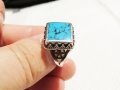 Стар Мъжки сребърен пръстен, Стар марков солиден  сребърен пръстен с Тюркоаз сребро, снимка 5