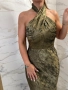 Елегантна рокля в златисто и зелени, снимка 3