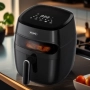 Фритюрник AirFryer , 1350W, 5.2л., LED дисплей, Горещ въздух, Таймер, до 200°C, Черен, снимка 4
