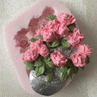 Голяма саксия с рози силиконов молд форма калъп фондан гипс шоколад, снимка 1 - Форми - 36897873