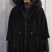 Черно дамско палто с оригинална кройка, снимка 1 - Палта, манта - 43894958