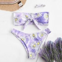 Бански Fleur Purple - S M L размери, снимка 1 - Бански костюми - 32995108