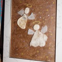 Картина Ангели с миди, седеф,раковини, камъчета, снимка 1 - Картини - 28302888