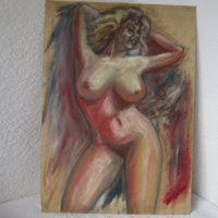 55х39см Майсторски маслен пастел, Гола Жена Еротика, голяма картина, снимка 1 - Картини - 28888435
