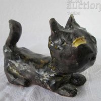 коте - черна котка стара фигурка статуетка фигура, подпис, снимка 2 - Декорация за дома - 28881792