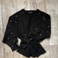Черна блуза лек тънък пуловер овърсайз  широк прилеп перли  Zara , снимка 16 - Блузи с дълъг ръкав и пуловери - 38733890