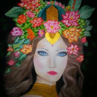 картина жена рисувана с маслени бои, снимка 1 - Картини - 42937665