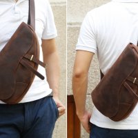"Изчистен" модел чанта от естествена кожа за носене през гърди/рамо, снимка 2 - Чанти - 40022060