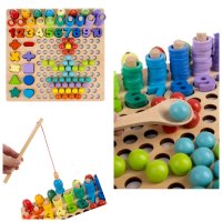Дървена игра пъзел с цифри, букви, форми, топчета, рингове, снимка 2 - Образователни игри - 43900645