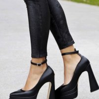 Обувки на ток - черна кожа - VT2, снимка 1 - Дамски обувки на ток - 31522786