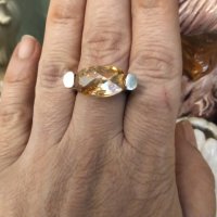 Марков сребърен пръстен с голям естествен цитрин , снимка 3 - Пръстени - 37400230