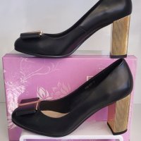 Модни дамски обувки Елиза, на висок ток, в черен цвят модел: А180-2131 black, снимка 1 - Дамски обувки на ток - 40611202