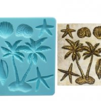 Палми Мида Рапан Морска звезда плаж палма силиконов молд форма фондан шоколад гипс, снимка 1 - Форми - 32911524
