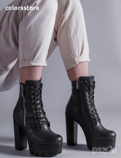 Боти на ток - черна кожа с черно ходило - BT13, снимка 1