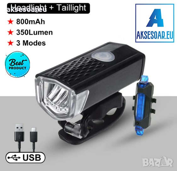 Предна акумулаторна светлина за велосипед USB MTB шосеен фар за планинско колоездене Фенер фар за ве, снимка 1