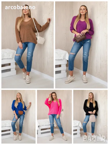 Дамски пуловер с V-образно деколте, 5цвята , снимка 1