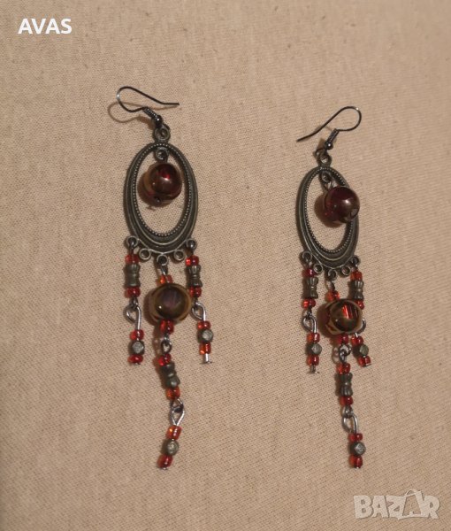 Нови дълги обеци кафяво червено, снимка 1