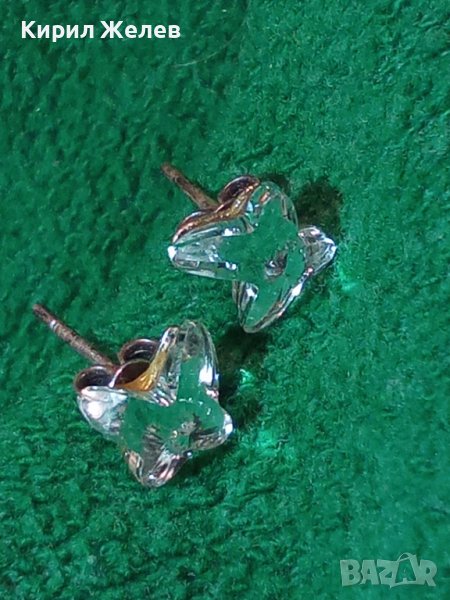 НЕЖНИ СРЕБЪРНИ ОБЕЦИ СРЕБРО 925 с ФАСЕТИРАНИ ПЕПЕРУДКИ от ШЛИФОВАН ЧИСТ ПЛАНИНСКИ КРИСТАЛ 40154, снимка 1