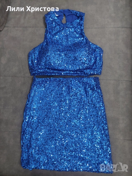 Синъо пайетено комплектче, снимка 1