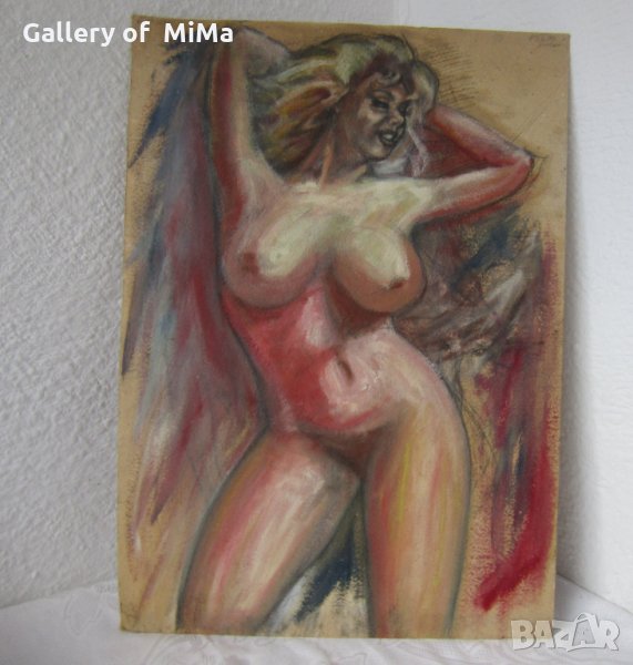 55х39 см., Майсторски маслен пастел, Гола Жена Еротика, голяма картина, снимка 1