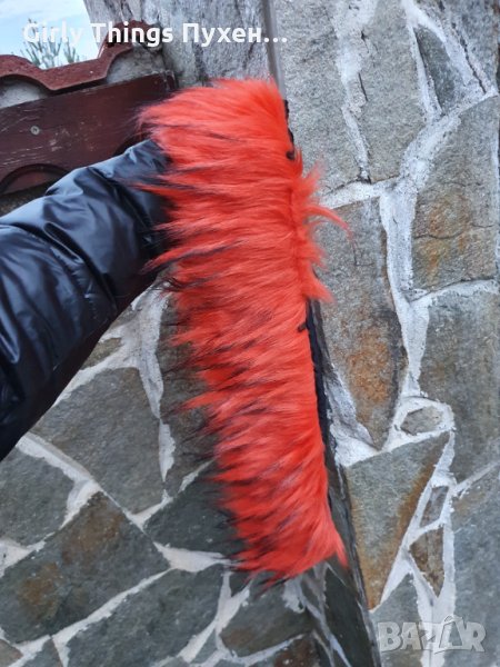 Оранжева Пухена яка Еко косъм. 75 см.и 1 м. Пух за качулка Дълъг Изкуствен.Якичка/пухче , снимка 1