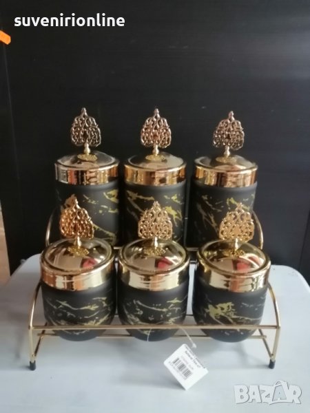 Комплект стъклени буркани за подправки на метална стойка , снимка 1