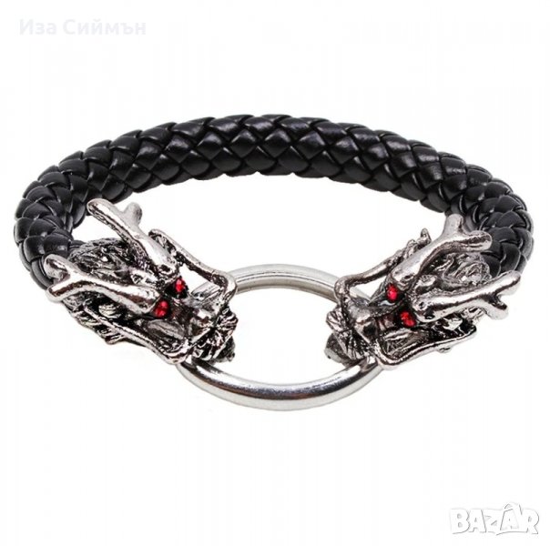 Викингска кожена гривна с цирконии, снимка 1