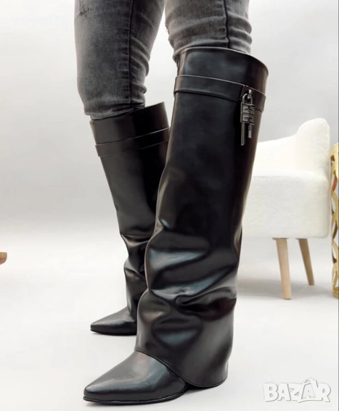 Ботуши на платформа - черна кожа, снимка 1