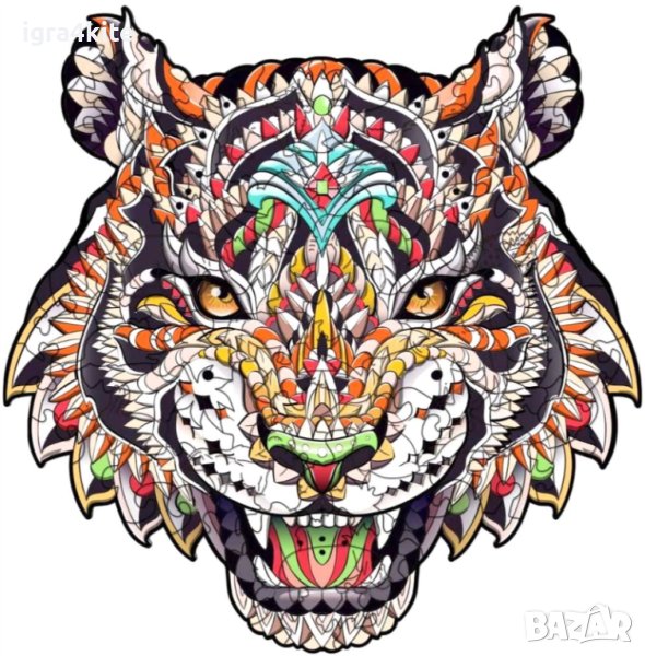 Дървен пъзел животни ГЛАВА НА ТИГЪР / А4 формат Размер М / 27 МОДЕЛА, снимка 1