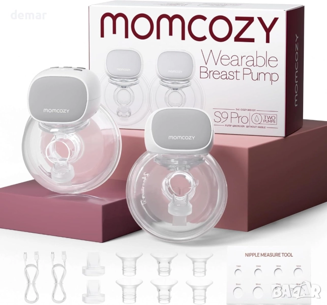 Momcozy S9 Pro преносима помпа за кърма, 2 режима, 9 нива, сива,2 броя, снимка 1