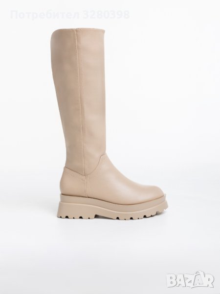 Дамски модни ботуши в бежов цвят на платфотма олекотен модел, снимка 1