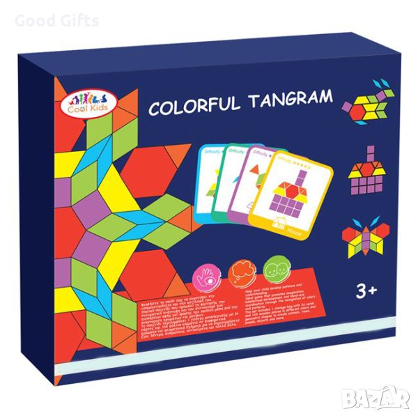 Образователна игра Tangram Дървен пъзел, снимка 1