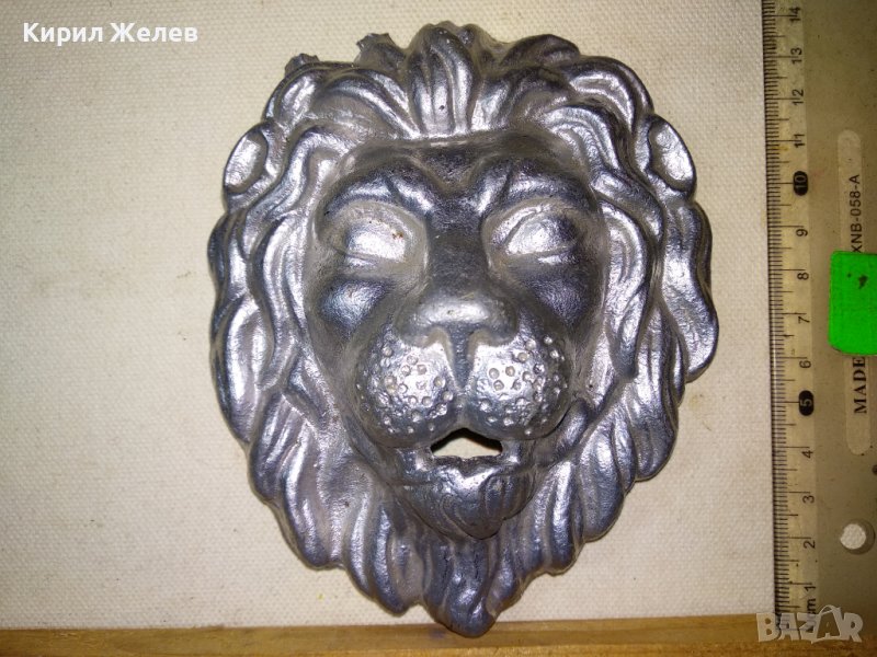 Стара КРАСИВА СРЕБРИСТА МЕТАЛНА ЛЪВСКА ГЛАВА БАРЕЛЕФ ФМОГО ЕФЕКТНА За УКРАСА на ПОРТА КОЛЕКЦИЯ 42746, снимка 1
