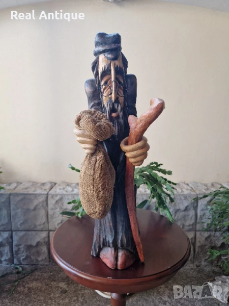 Прекрасна антикварна голяма дървена фигура статуетка , снимка 1