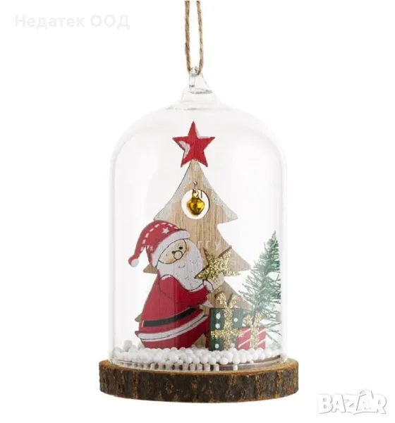 Орнамент за коледна елха, Стъклен купол със Дядо Коледа, Многоцжетен,  Ø7x11см, снимка 1