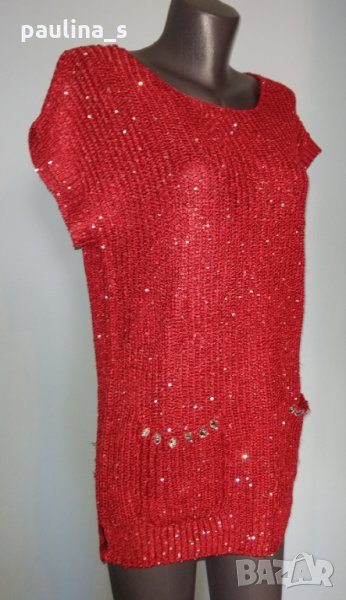 Червена туника с декорации от копринена прежда "Cellebes" / голям размер , снимка 1