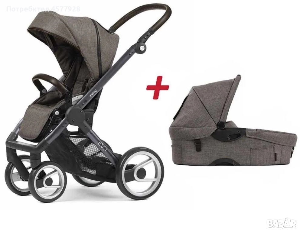 Пълен комплект детска количка Mutsy Evo - маслено зелен цвят, снимка 1