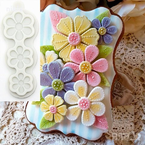 3 едри цветя с контур силиконов молд форма за декорация и украса торта фондан шоколад, снимка 1