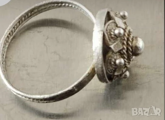 Стар сребърен пръстен с филигран, Царство българия дамски пръстен сребро, снимка 1