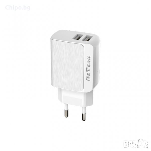 Мрежово зарядно устройство DeTech, DE-09, 5V/2.4A 220V, 2 x USB, Бял, снимка 1