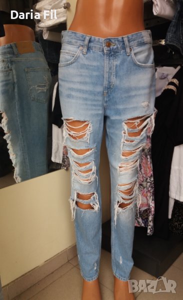 Накъсани светлосини дънки с висока талия , снимка 1