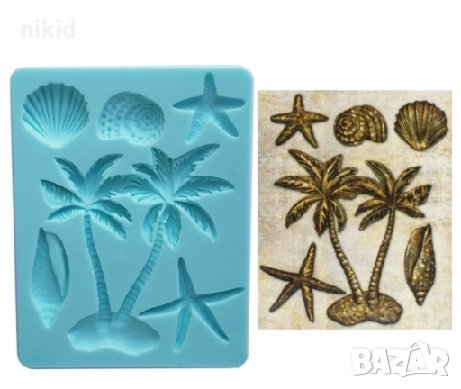 Палми Мида Рапан Морска звезда плаж палма силиконов молд форма фондан шоколад гипс, снимка 1