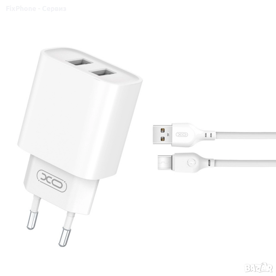 Зарядно устройство комплект XO CE02C 2x USB 2,1A + USB-C кабел, Бяло , снимка 1