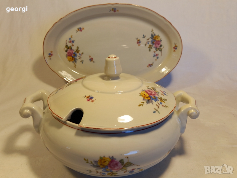 Български порцеланов супник с плато   14/4, снимка 1
