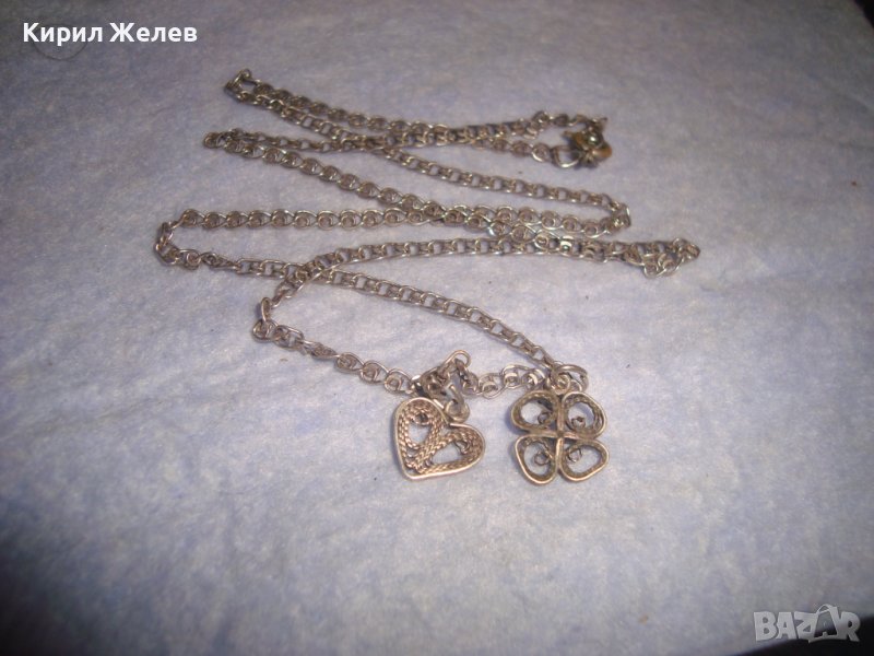 СРЕБЪРЕН РЕТРО ЛАНЕЦ СРЕБРО 925 РЯДКА ПЛЕТКА с 2 ФИЛИГРАННИ СРЕБЪРНИ СТАРИННИ ВИСУЛКИ 28770, снимка 1