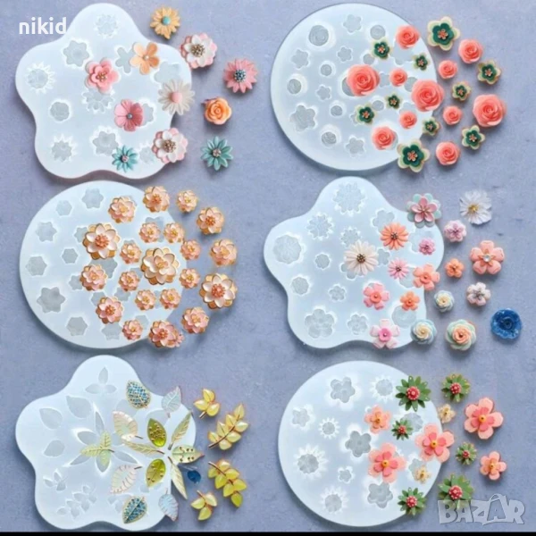 6 вида ситни дребни малки цветенца цветчета цветя силиконов молд форма фондан шоколад смола декор, снимка 1