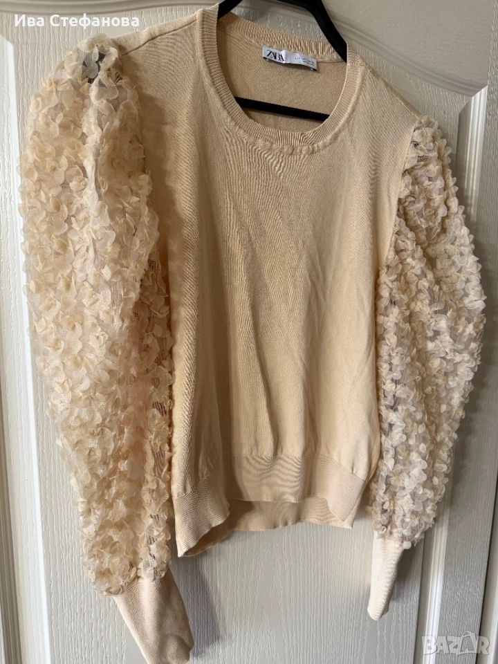 Нова бежова телесна nude елегантна блуза zara Zara Зара 5Д 3D цветя , снимка 1