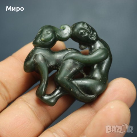 НЕФРИТ СТАТУЕТКА ТАЛИСМАН АМУЛЕТ ЕРОТИКА ЕРОТИЧНА СЦЕНА , снимка 3 - Антикварни и старинни предмети - 40737351