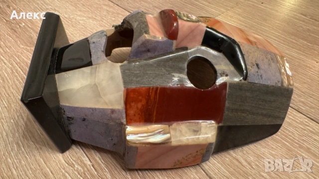 Винтиж маска на маите, ръчно изработена от полускъпоценни камъни., снимка 2 - Антикварни и старинни предмети - 53225663